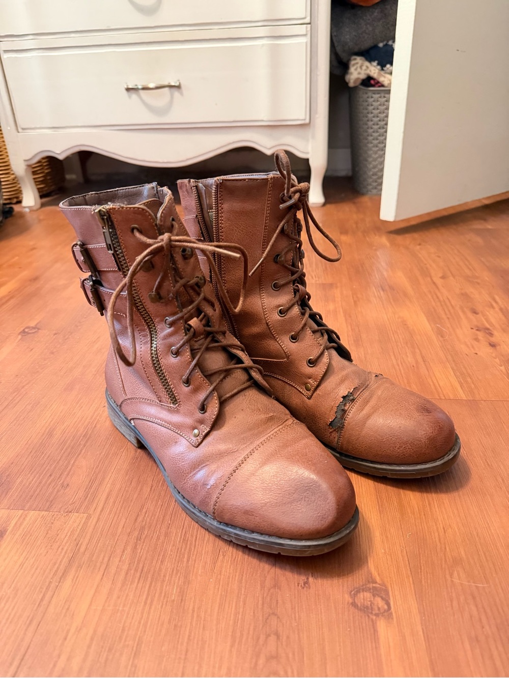 Women's Brown Lace-Up Combat Boots
